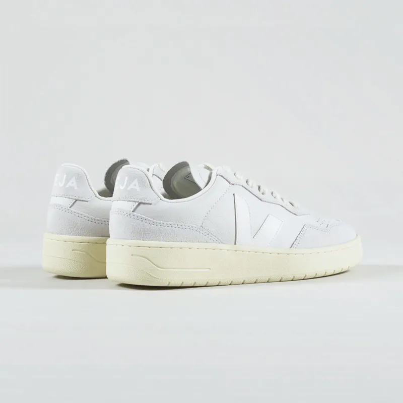 Veja Womens V-90 Leather Shoes Gravel White-1