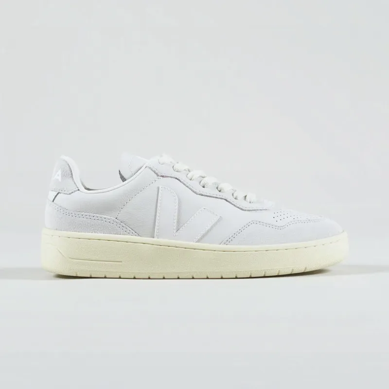 Veja Womens V-90 Leather Shoes Gravel White-2