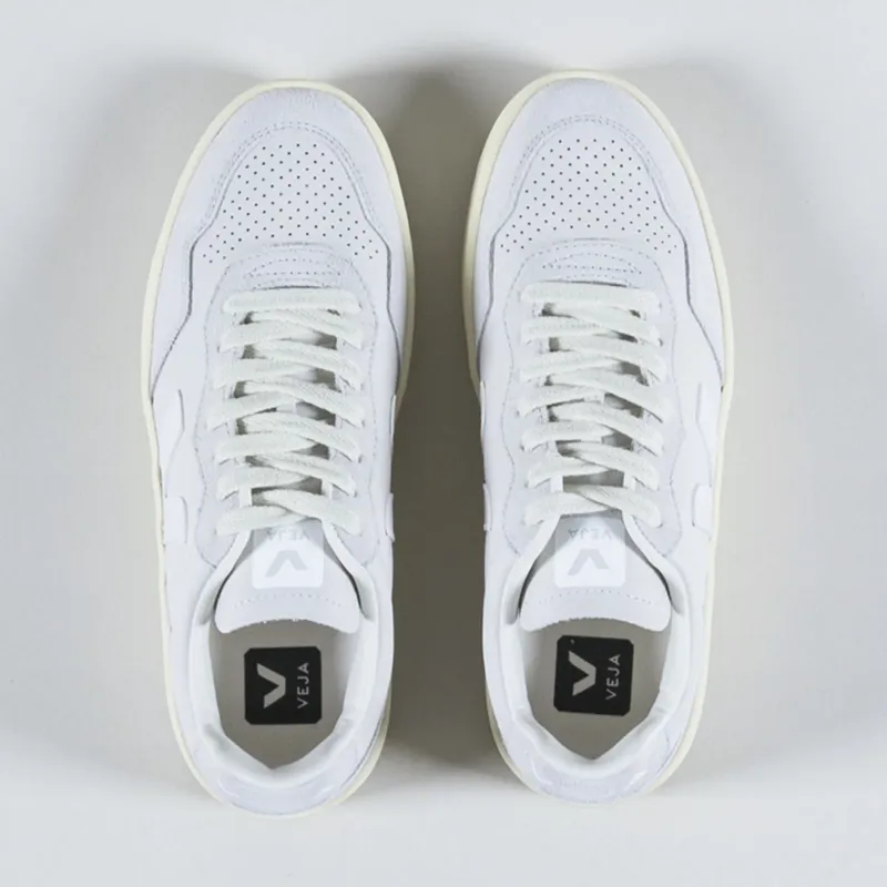 Veja Womens V-90 Leather Shoes Gravel White-3