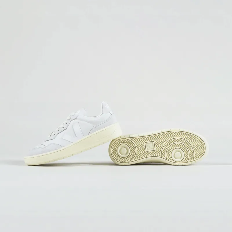 Veja Womens V-90 Leather Shoes Gravel White-4