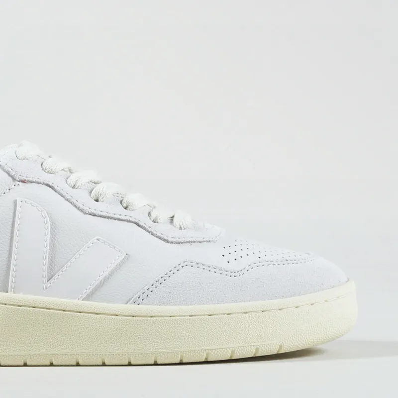 Veja Womens V-90 Leather Shoes Gravel White-6