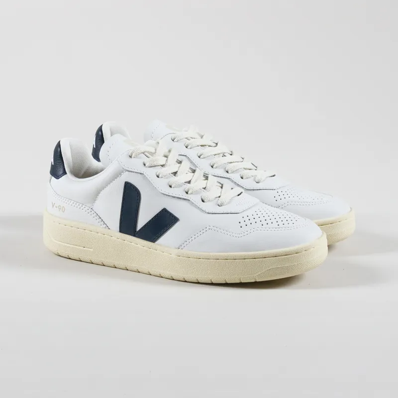Veja Womens V-90 OT Leather Shoes Extra White Nautico