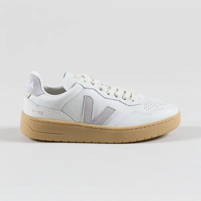 Veja Womens V-90 Leather Shoes Extra White Light Grey Natural-2