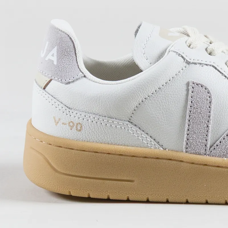 Veja Womens V-90 Leather Shoes Extra White Light Grey Natural-4