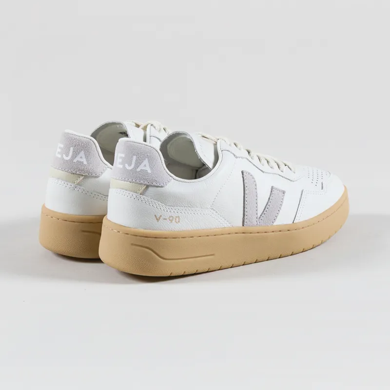 Veja Womens V-90 Leather Shoes Extra White Light Grey Natural-1