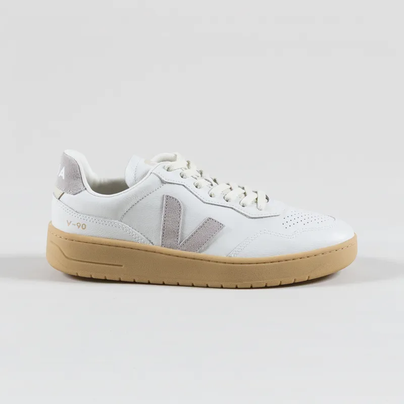 Veja V-90 Leather Shoes Extra White Light Grey Natural-2