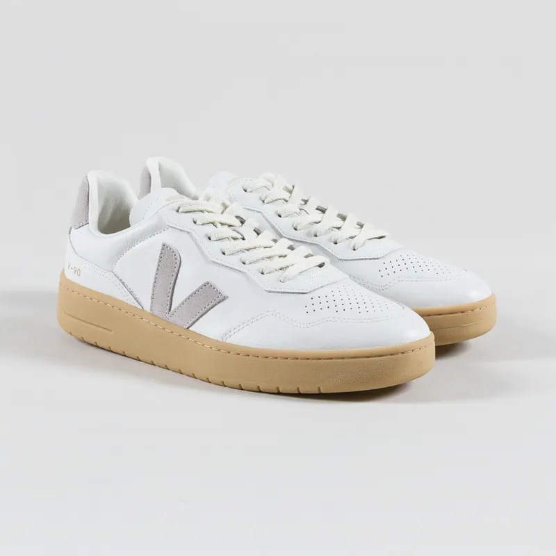 Veja V-90 Leather Shoes Extra White Light Grey Natural