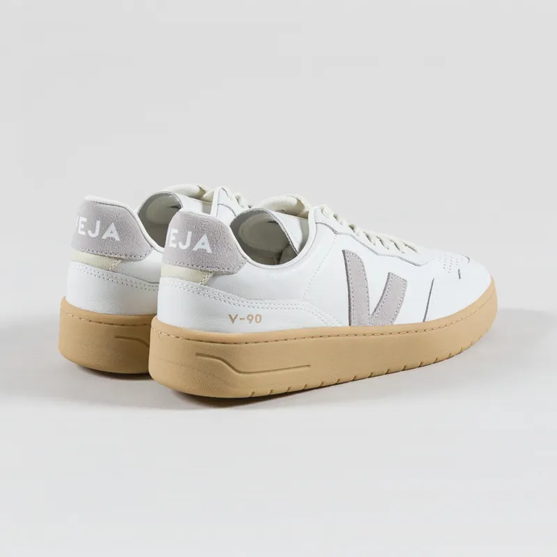 Veja V-90 Leather Shoes Extra White Light Grey Natural-1