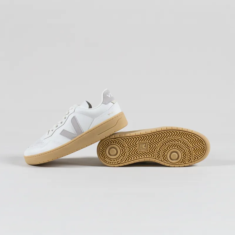 Veja V-90 Leather Shoes Extra White Light Grey Natural-3