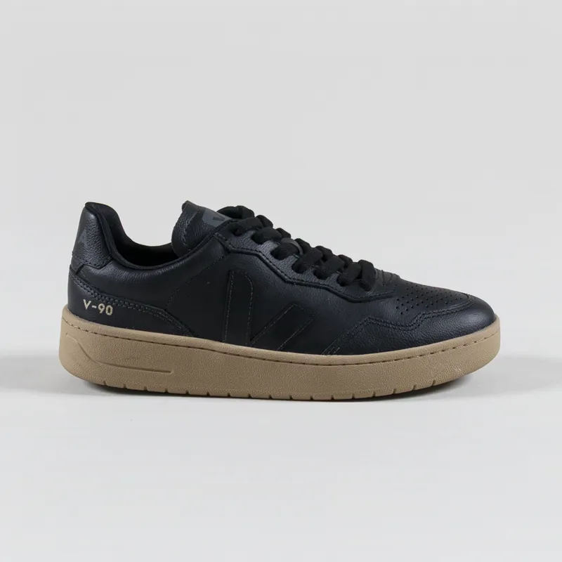 Veja Womens V-90 Leather Shoes Black Dune-2