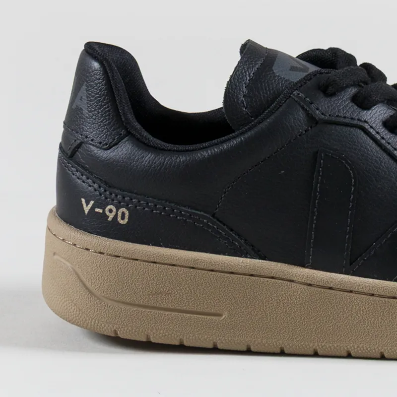 Veja Womens V-90 Leather Shoes Black Dune-4