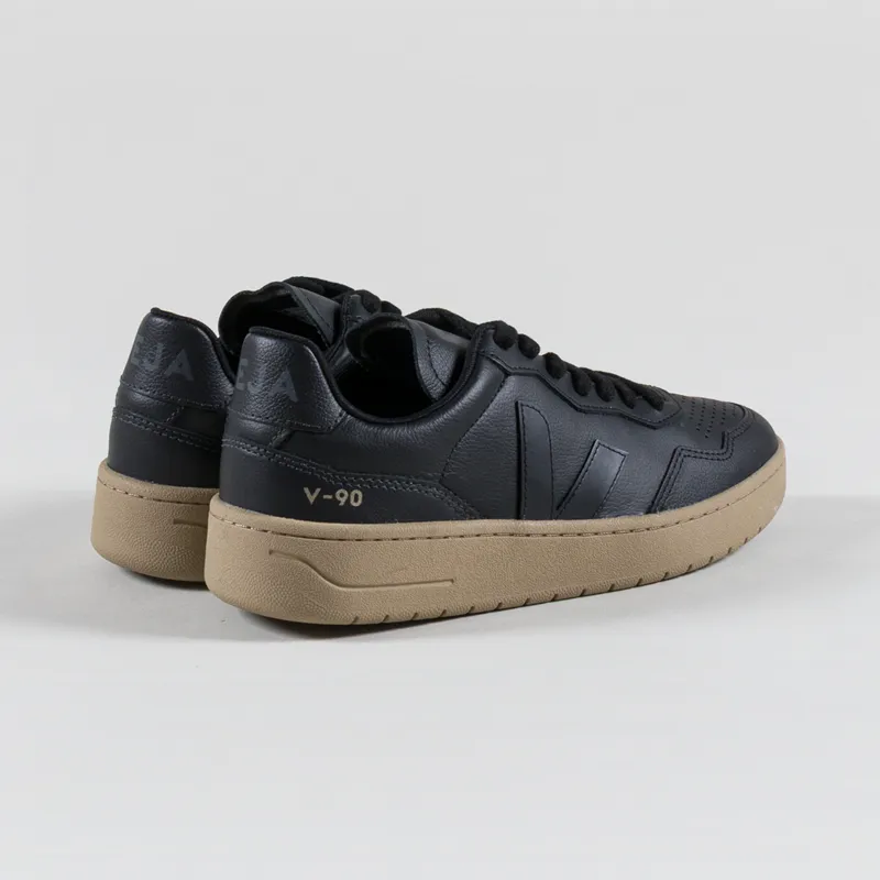 Veja Womens V-90 Leather Shoes Black Dune-1