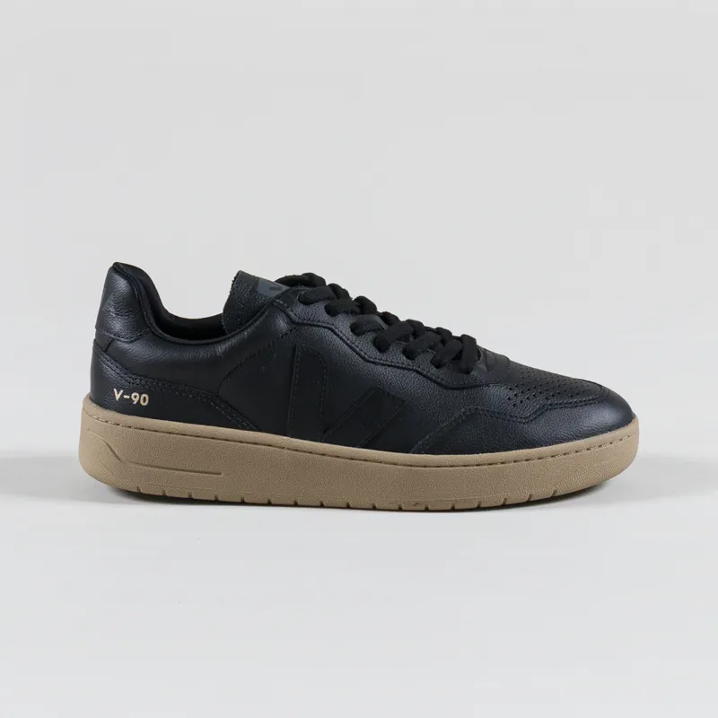 Veja V-90 Leather Shoes Black Dune-2