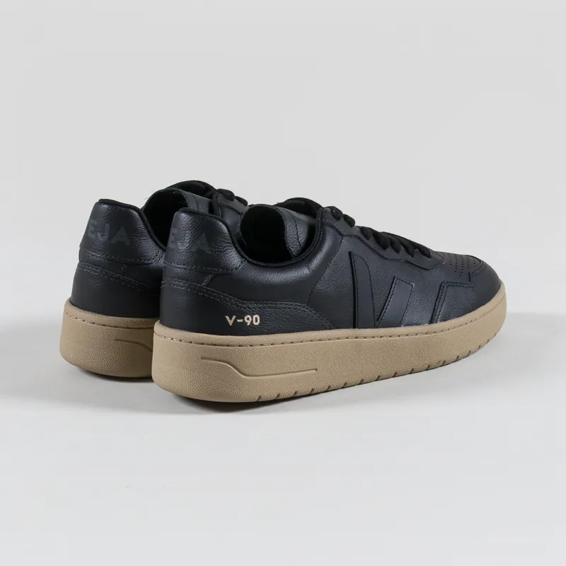 Veja V-90 Leather Shoes Black Dune-1