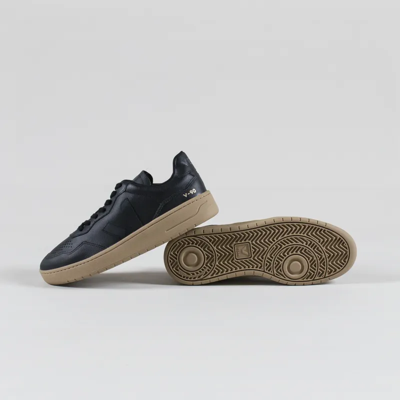 Veja V-90 Leather Shoes Black Dune-3