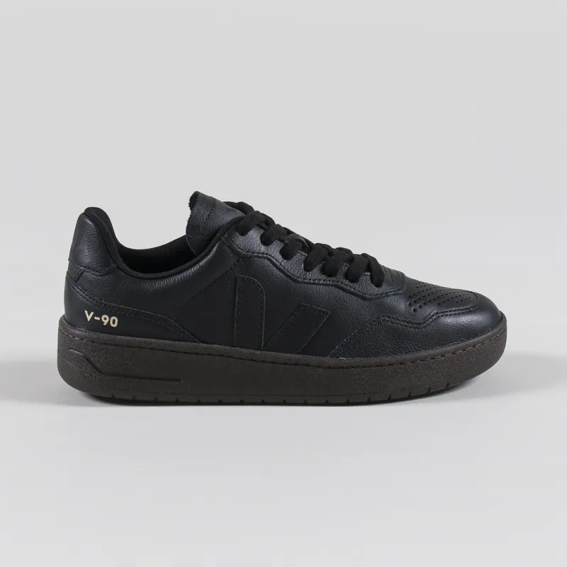 Veja Womens V-90 OT Leather Shoes Full Black Eagle-2