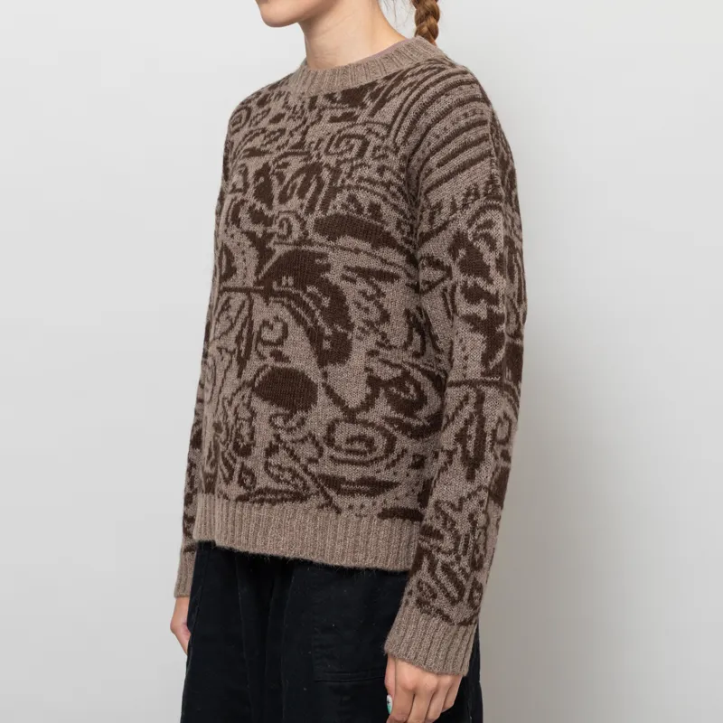 Indi And Cold Womens Bicolor Jacquard Sweater Taupe-1