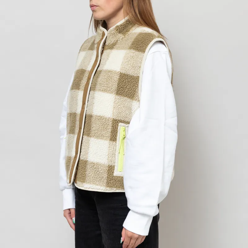 Indi And Cold Womens Teddy Plaid Vest Olive-1