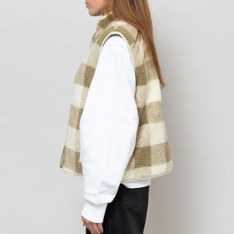 Indi And Cold Womens Teddy Plaid Vest Olive-2