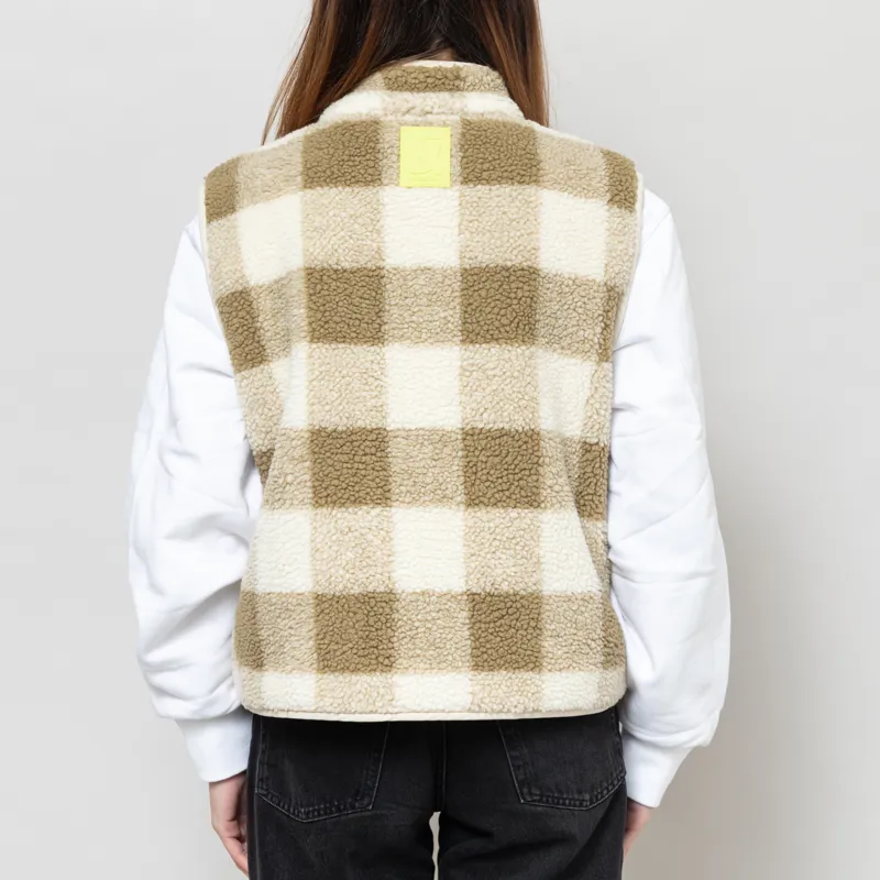 Indi And Cold Womens Teddy Plaid Vest Olive-3