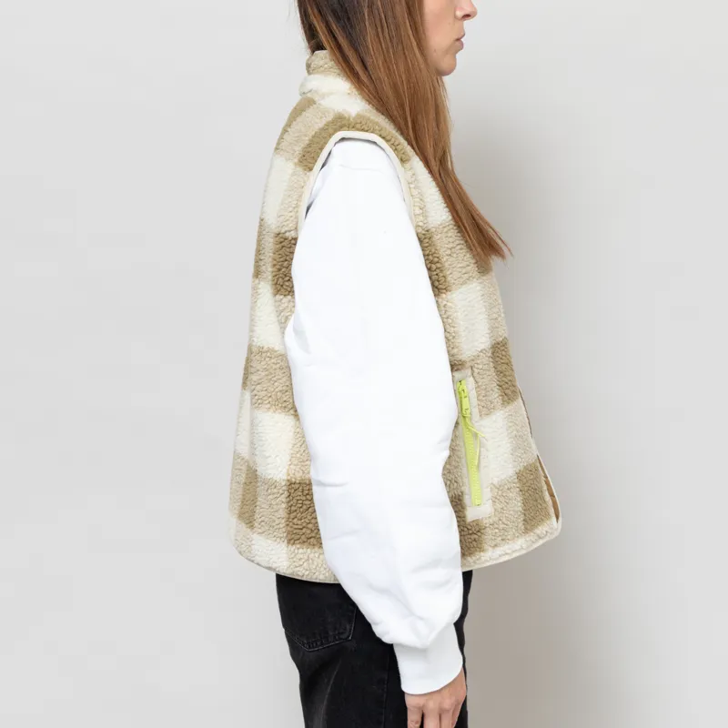 Indi And Cold Womens Teddy Plaid Vest Olive-4