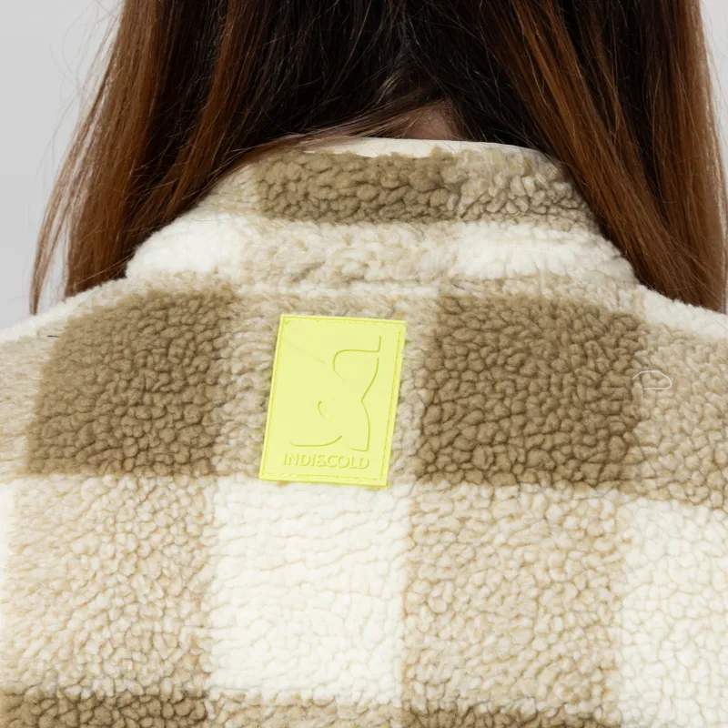 Indi And Cold Womens Teddy Plaid Vest Olive-8