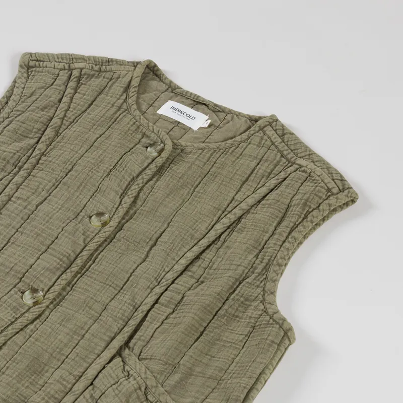 Indi and Cold Womens Quilted Cotton Vest Khaki-2