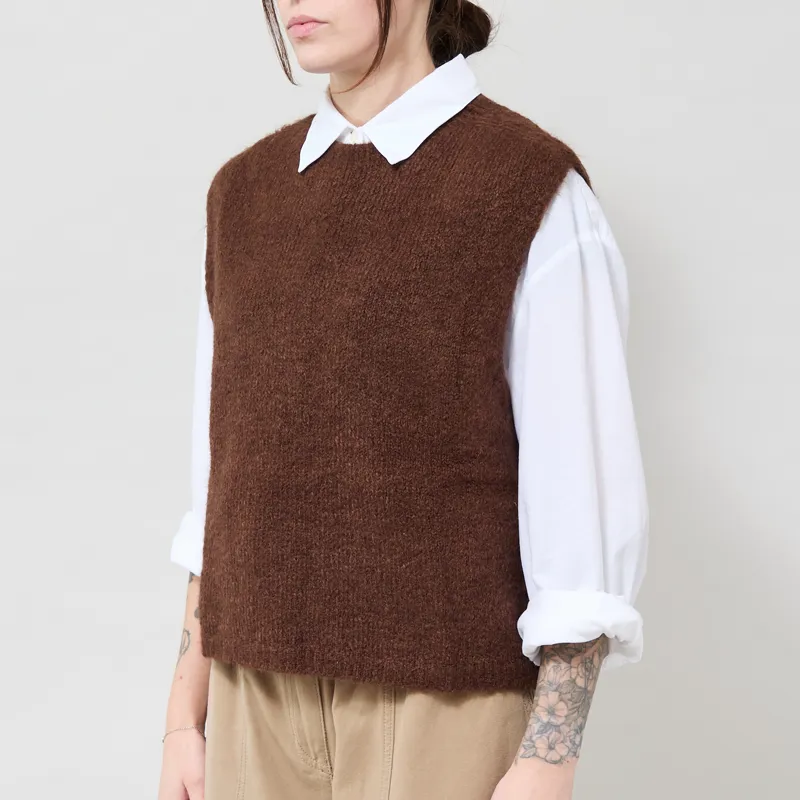 Indi and Cold Womens Boxy Mohair Vest Chocolate-1