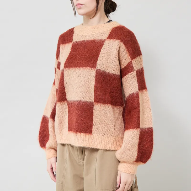 Indi and Cold Womens Brushed Plaid Sweater Grapefruit-1