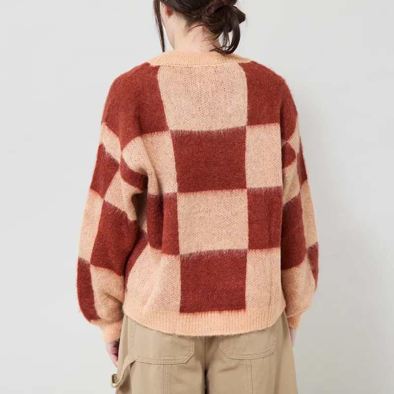 Indi and Cold Womens Brushed Plaid Sweater Grapefruit-2