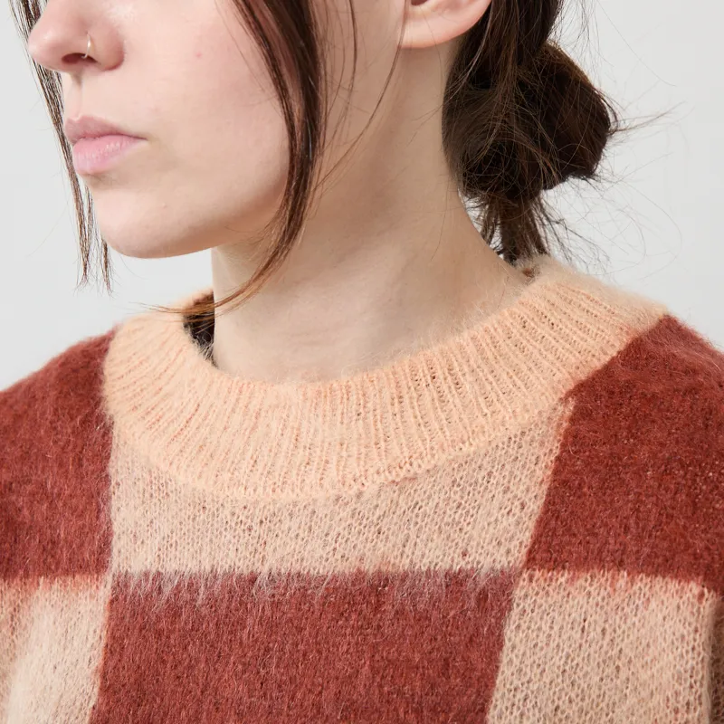 Indi and Cold Womens Brushed Plaid Sweater Grapefruit-3
