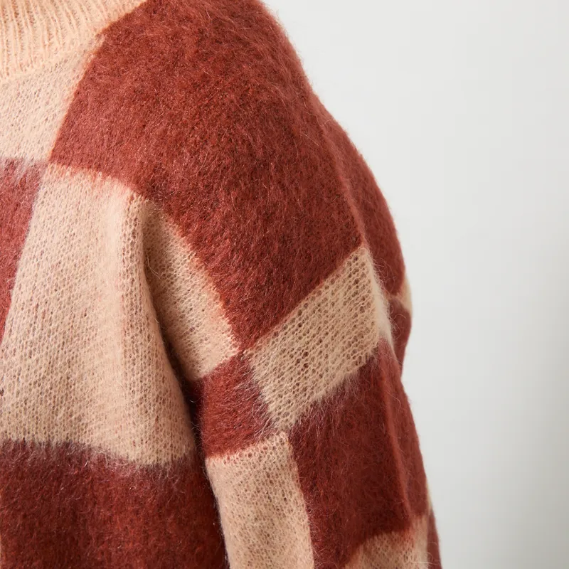 Indi and Cold Womens Brushed Plaid Sweater Grapefruit-4