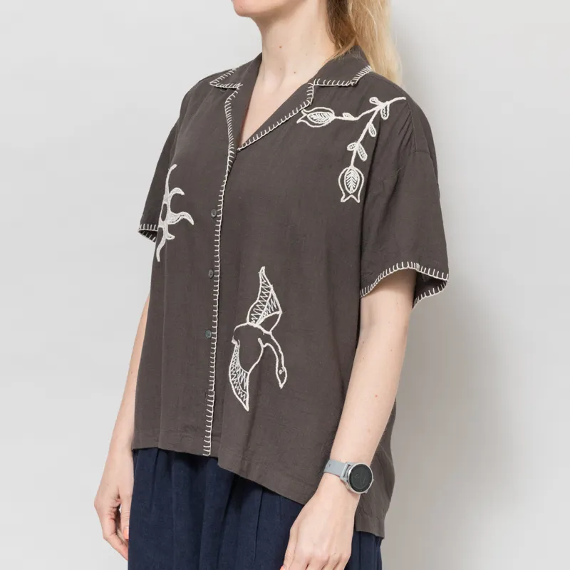 Indi and Cold Womens Handmade Embroidery Shirt Carbon-1