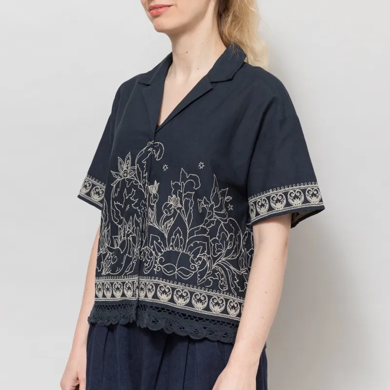 Indi and Cold Womens Contrast Embroidery Shirt Navy-1