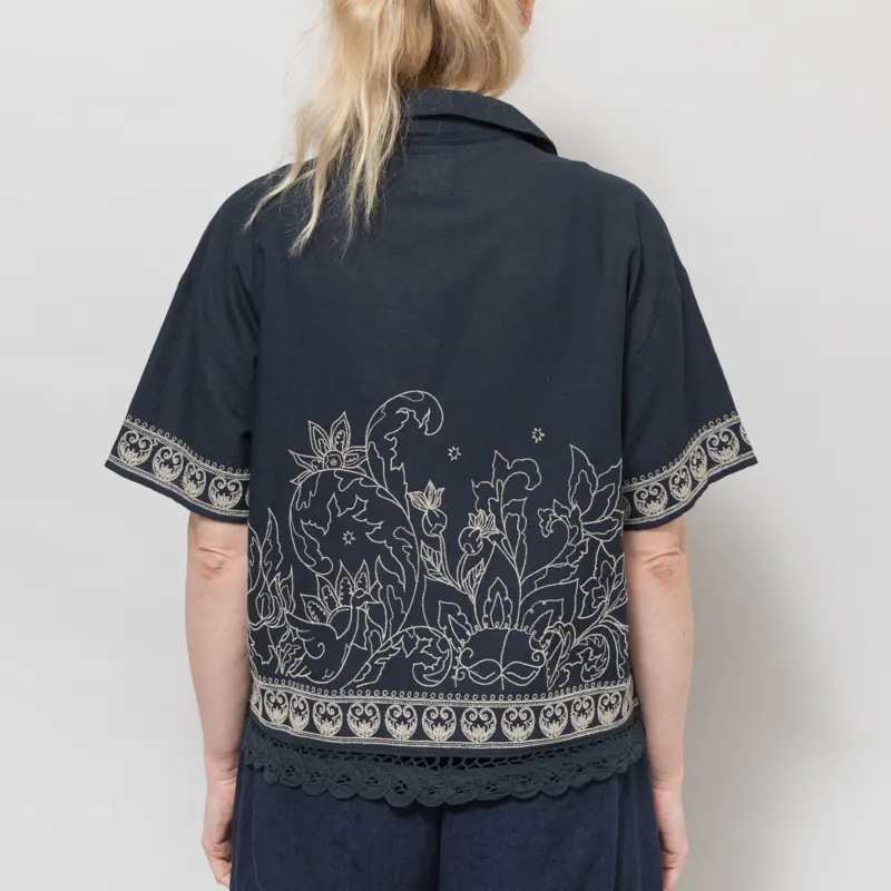 Indi and Cold Womens Contrast Embroidery Shirt Navy-2