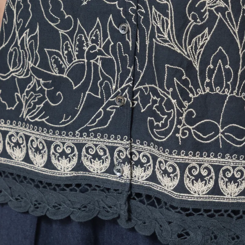 Indi and Cold Womens Contrast Embroidery Shirt Navy-6