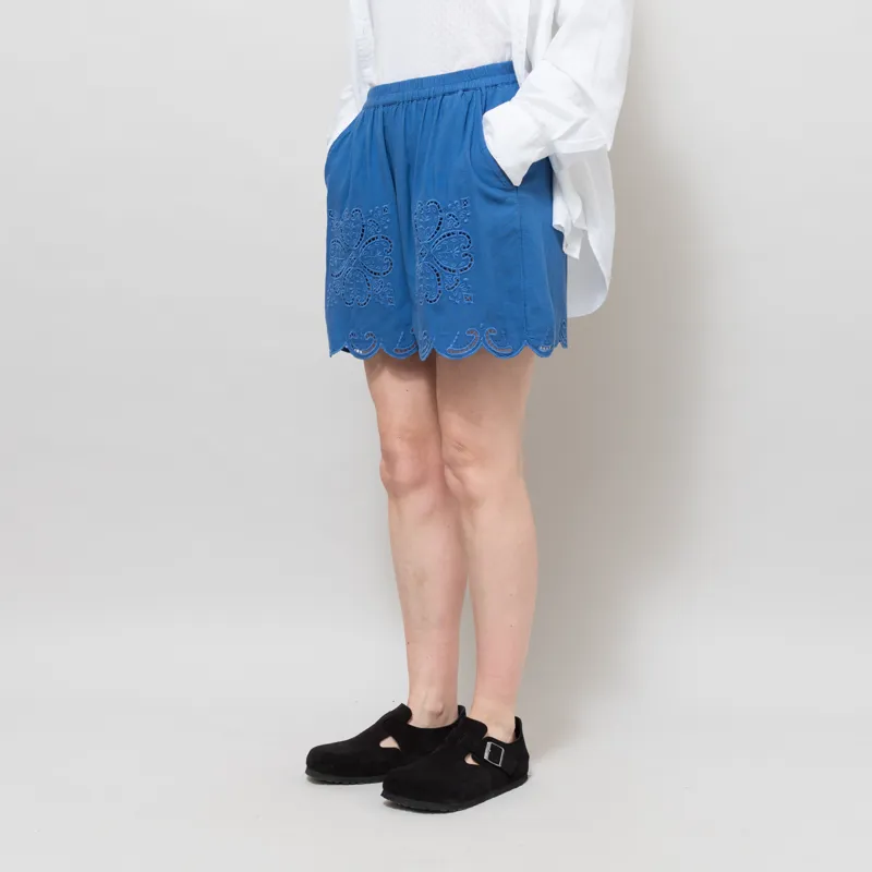 Indi and Cold Womens Scalloped Embroidery Shorts British Blue-1