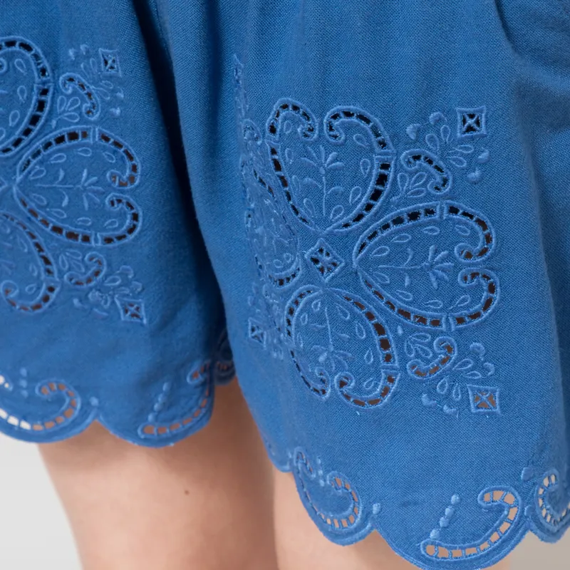 Indi and Cold Womens Scalloped Embroidery Shorts British Blue-5