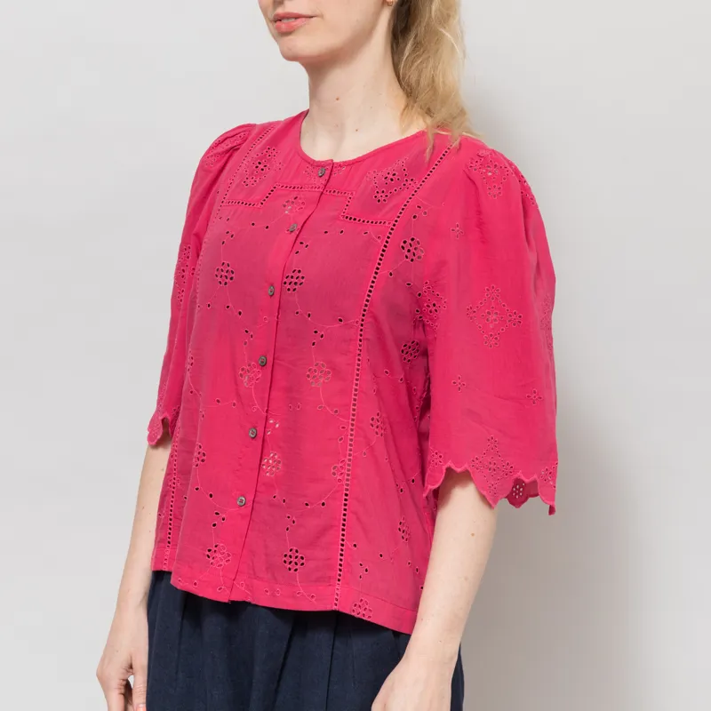 Indi and Cold Womens Boxy Schiffli Embroidery Shirt Strawberry-1