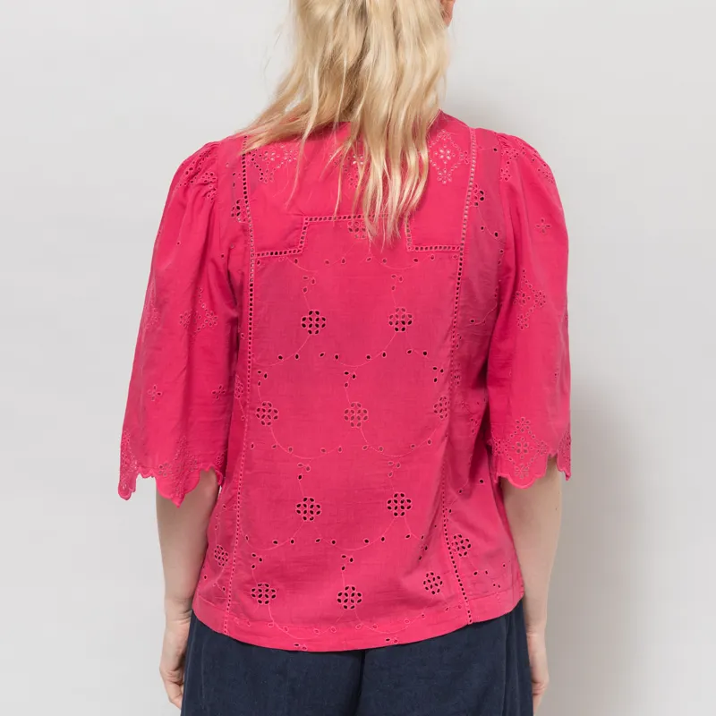 Indi and Cold Womens Boxy Schiffli Embroidery Shirt Strawberry-2