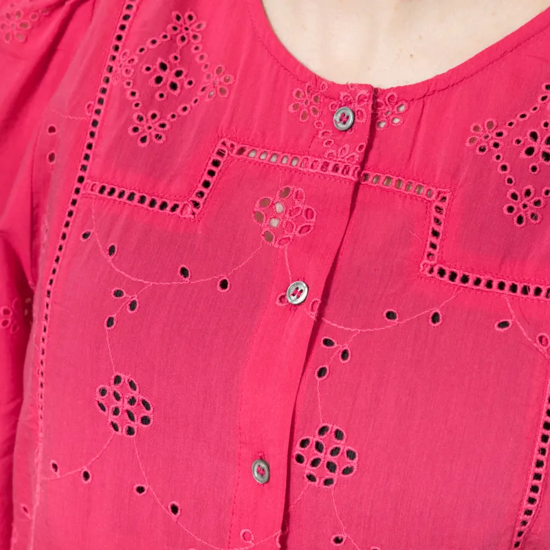 Indi and Cold Womens Boxy Schiffli Embroidery Shirt Strawberry-5