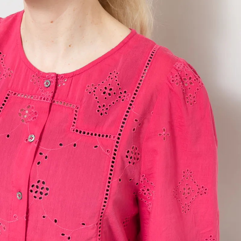 Indi and Cold Womens Boxy Schiffli Embroidery Shirt Strawberry-4