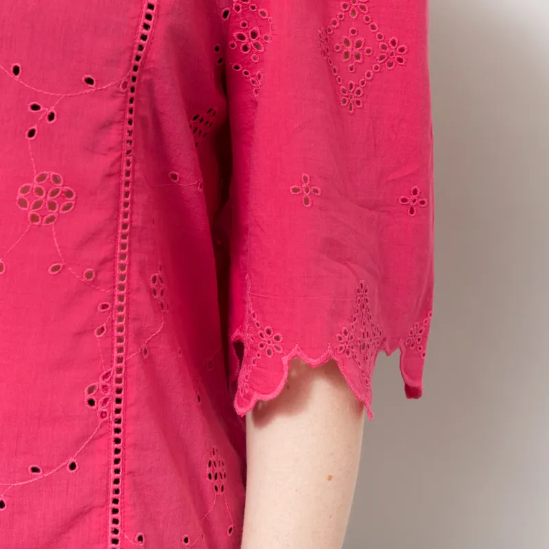 Indi and Cold Womens Boxy Schiffli Embroidery Shirt Strawberry-6