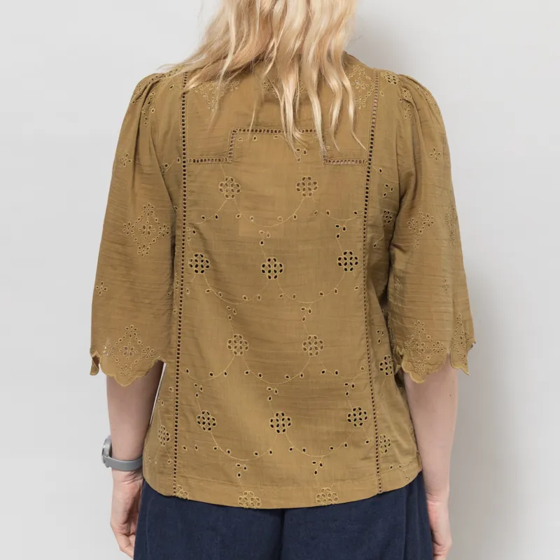 Indi and Cold Womens Boxy Schiffli Embroidery Shirt Khaki-2