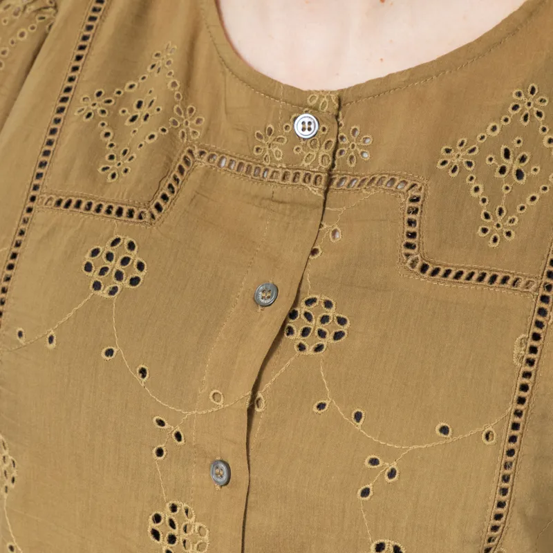 Indi and Cold Womens Boxy Schiffli Embroidery Shirt Khaki-4