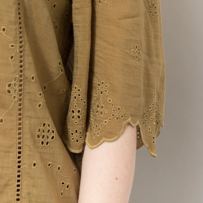 Indi and Cold Womens Boxy Schiffli Embroidery Shirt Khaki-6