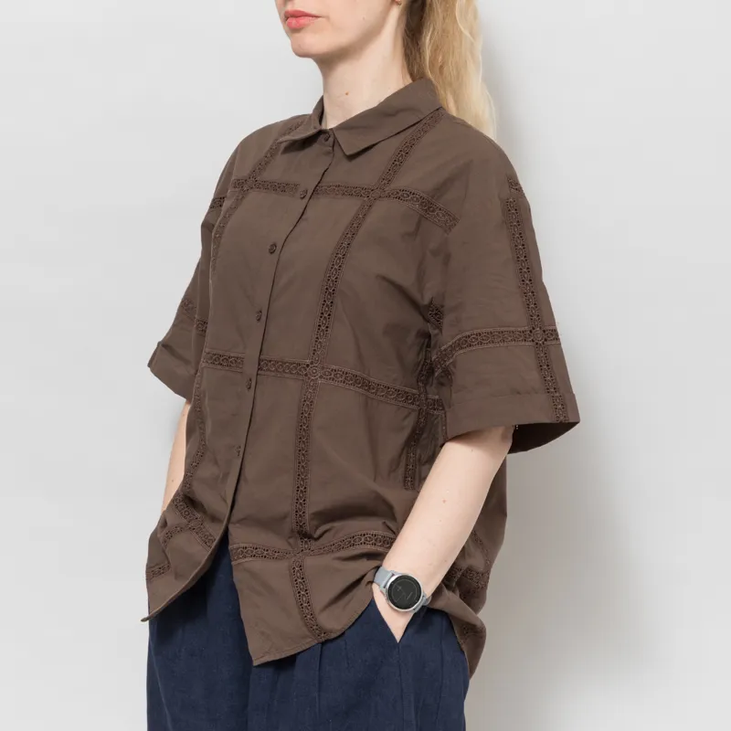 Indi and Cold Womens Lace Poplin Shirt Chocolate-1