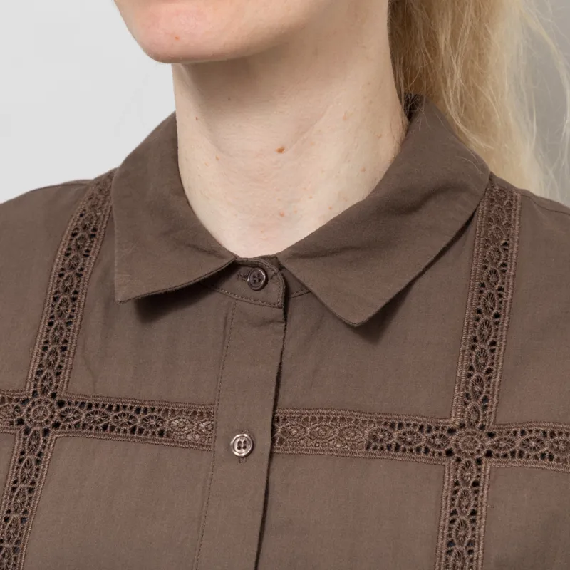 Indi and Cold Womens Lace Poplin Shirt Chocolate-3
