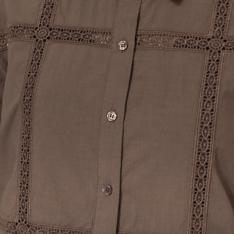 Indi and Cold Womens Lace Poplin Shirt Chocolate-4