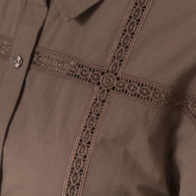 Indi and Cold Womens Lace Poplin Shirt Chocolate-5